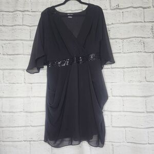City Chic Flutter Sleeve Sequin Wrap Dress Black Size 18 Medium Short Dress